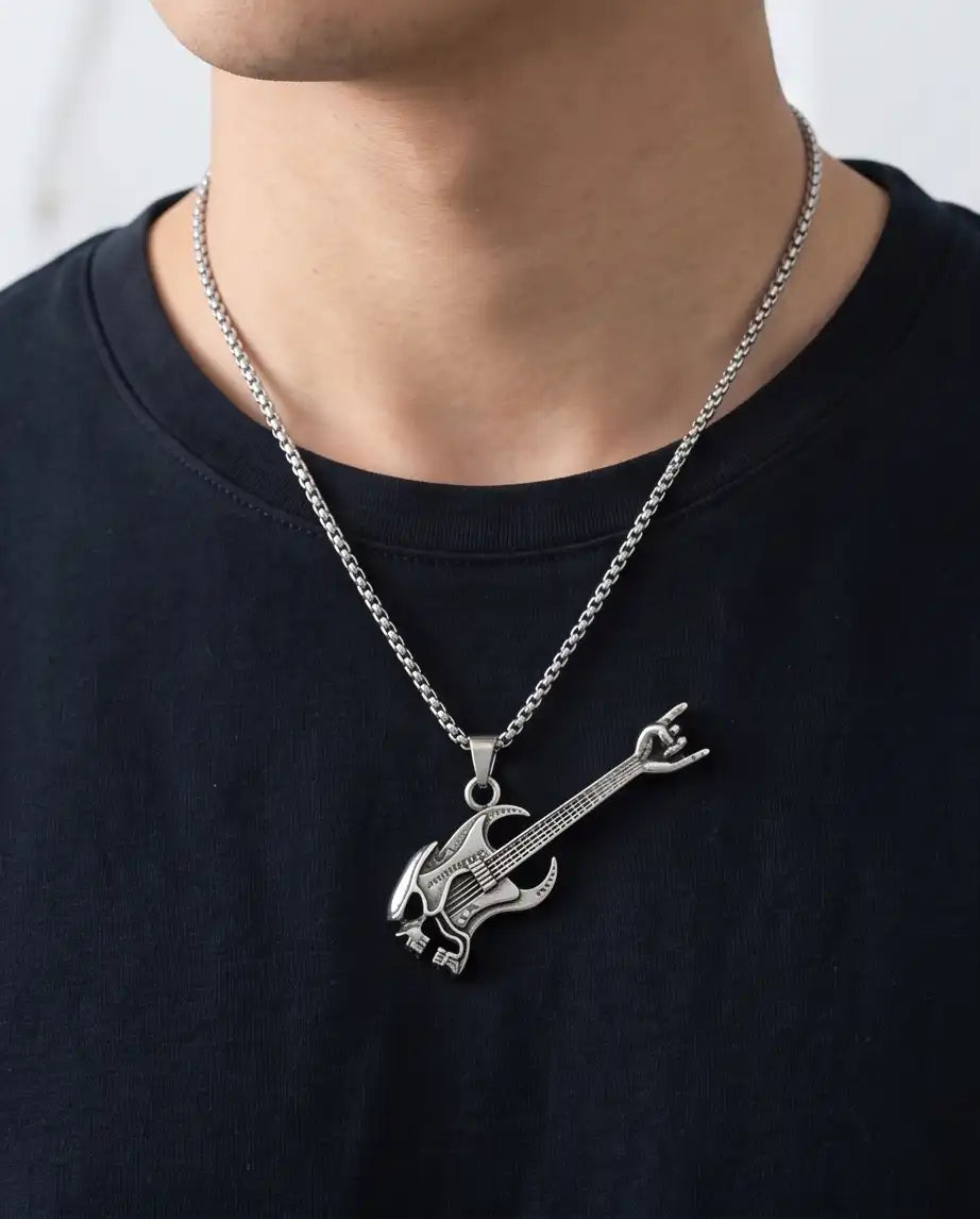 Rock Horns Electric Guitar Pendant Box Chain