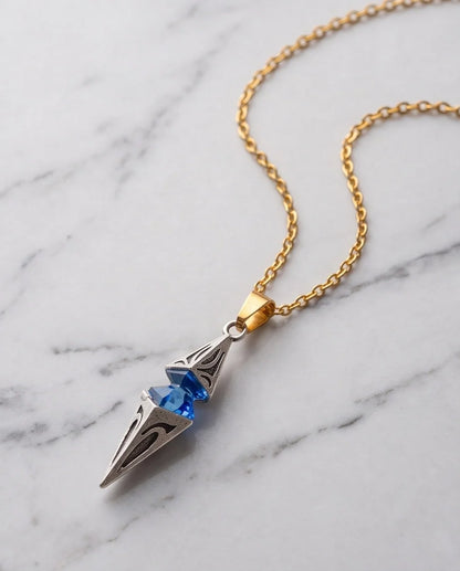 Silver Sapphire Pointed Pendulum Cage Pendant Necklace