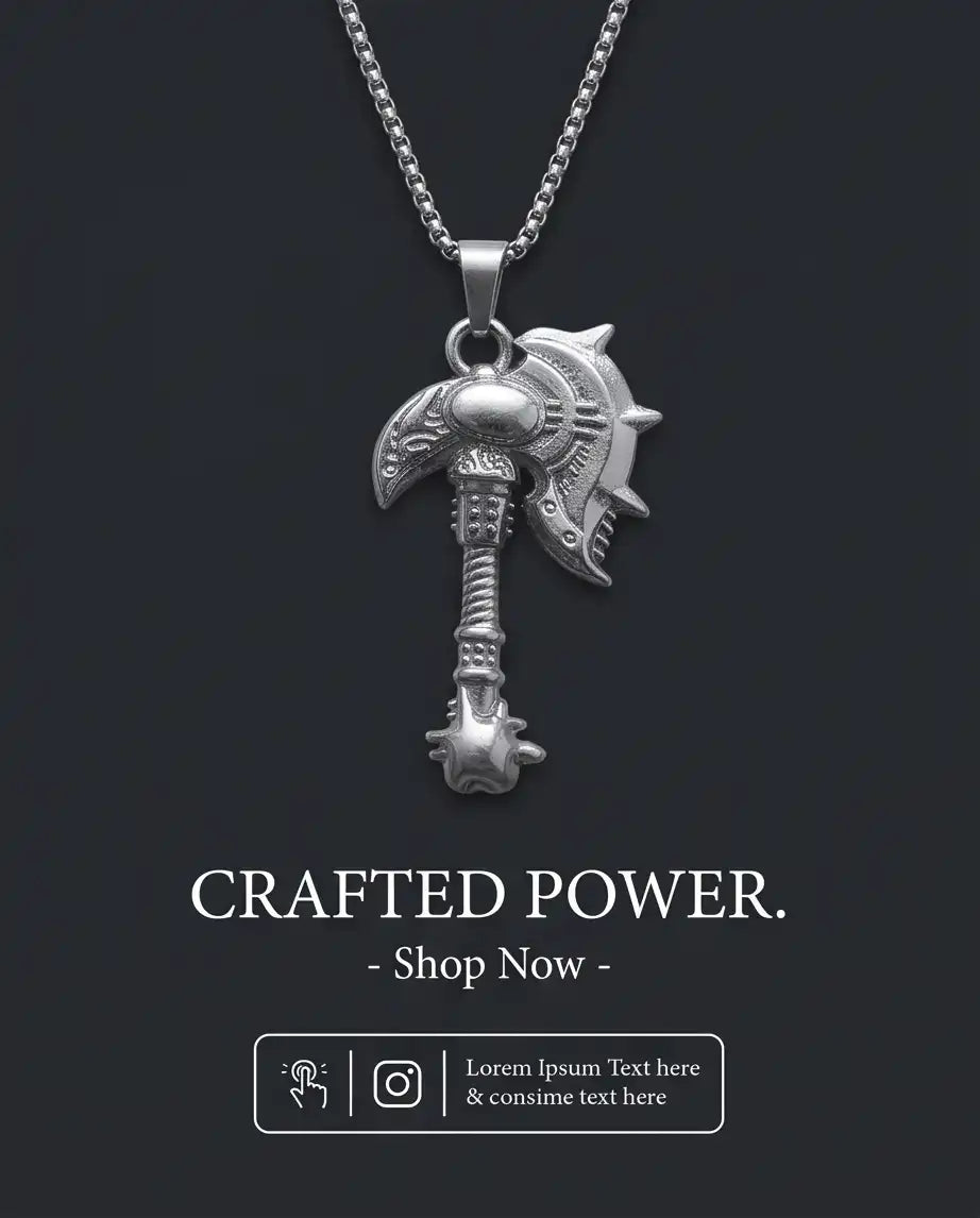 Battle Axe War Hammer Pendant Box Chain