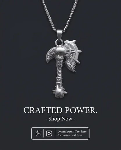 Battle Axe War Hammer Pendant Box Chain