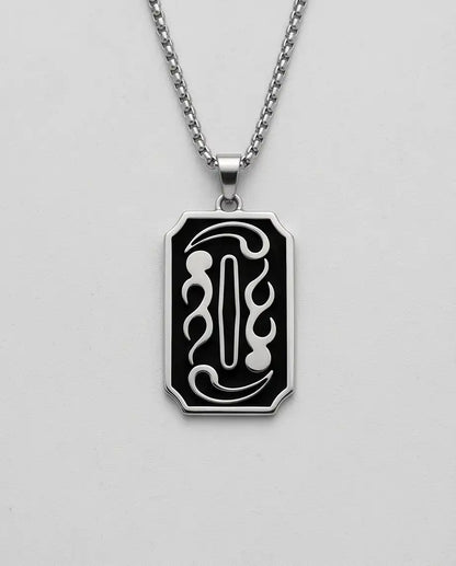Moon Phase Abstract Calligraphy Tag Silver Box Chain Necklace