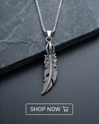 Gothic Filigree Feather Pendant Silver Box Chain Necklace
