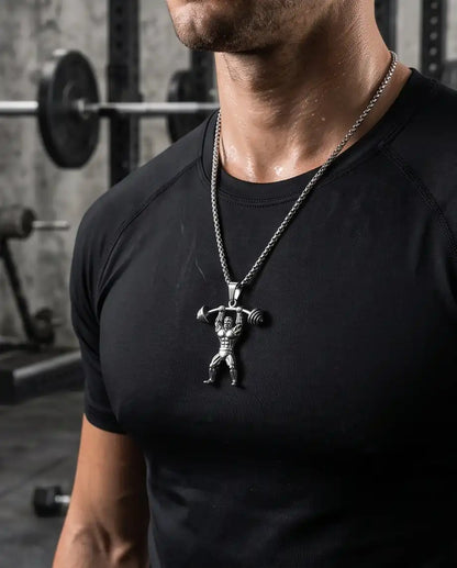 Bodybuilder Barbell Weightlifting Fitness Pendant Box Chain