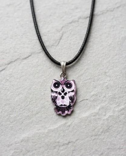 Mystical Purple Watercolor Owl Totem Pendant Necklace