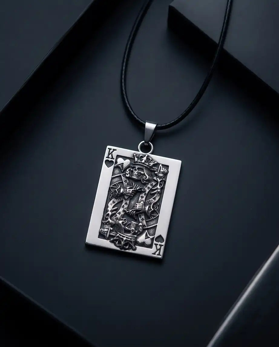 Gothic Skeleton King Card Pendant Box Chain