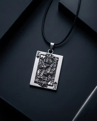 Gothic Skeleton King Card Pendant Box Chain