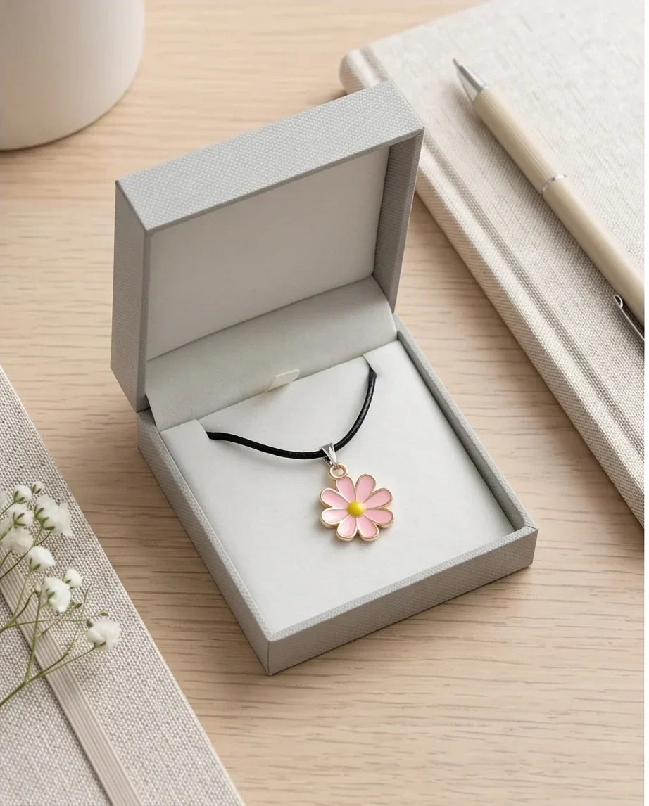 Light Pink Daisy Enamel Pendant Necklace