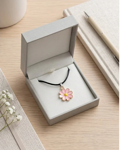 Light Pink Daisy Enamel Pendant Necklace