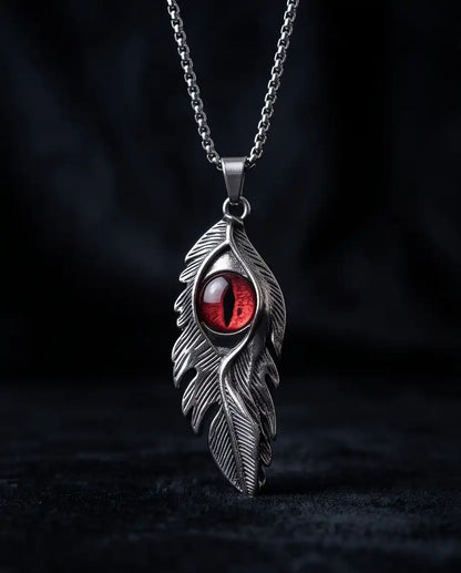 Red Dragon Eye Feather Pendant Box Chain