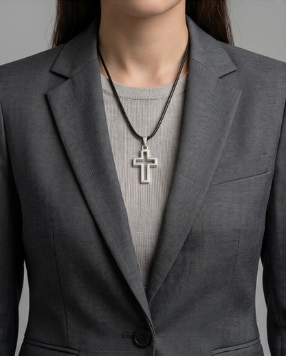 Silver Open Cross Pendant Necklace