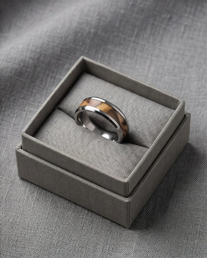 Natural Olive Wood Inlay Silver Band Ring
