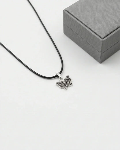 Silver Textured Butterfly Pendant Necklace