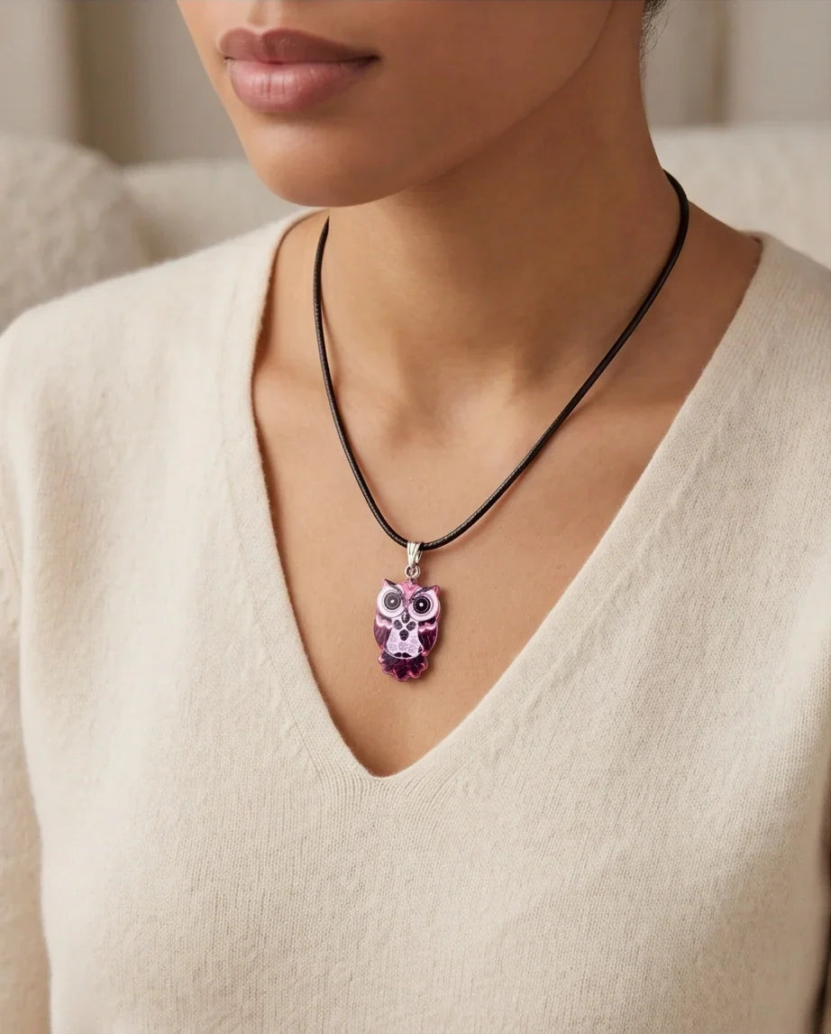 Elegant Magenta Owl Totem Pendant Necklace