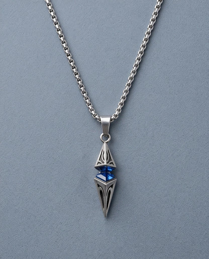 Silver Sapphire Pointed Pendulum Cage Pendant Necklace