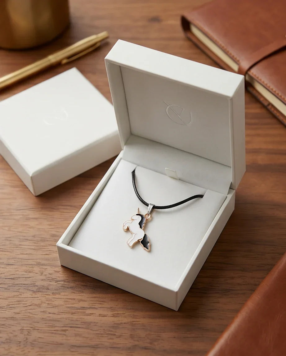 Gold and Black Unicorn Pendant Necklace