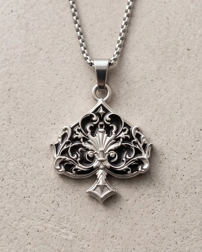 Silver Filigree Ace of Spades Pendant Necklace