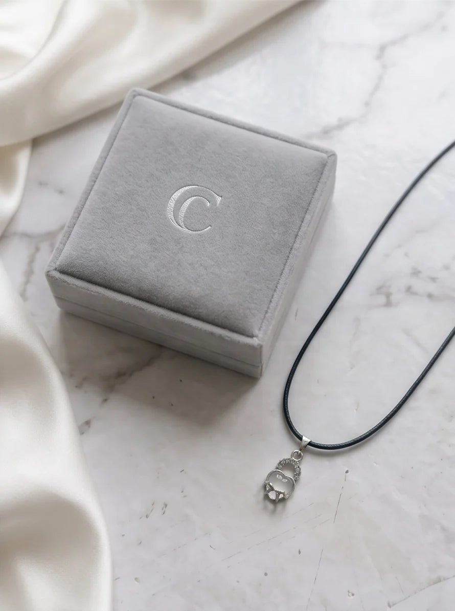 White Moonstone Heart Bow Lock Pendant Necklace