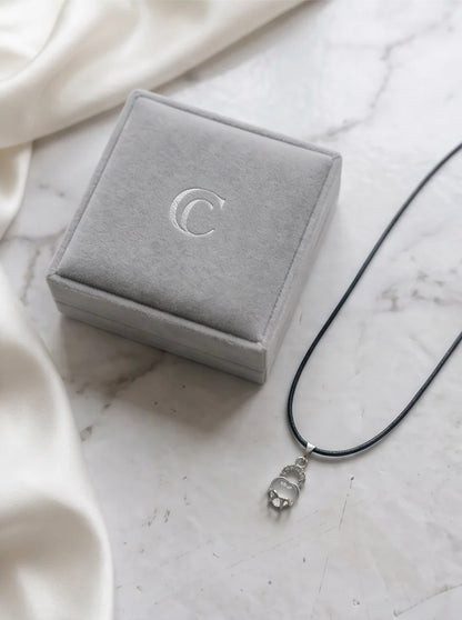 White Moonstone Heart Bow Lock Pendant Necklace