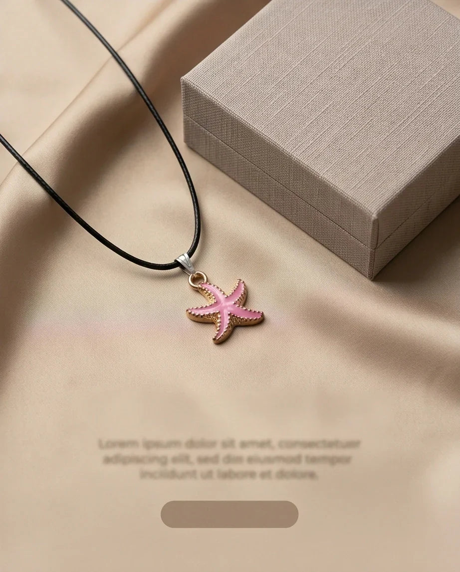 Pink Starfish Enamel Pendant Necklace with Elegant Gift Box