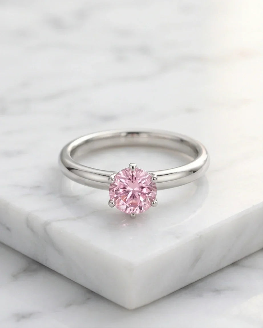 Sterling Silver Round-Cut Pink Diamond Solitaire Ring
