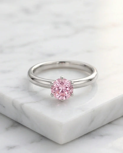 Sterling Silver Round-Cut Pink Diamond Solitaire Ring