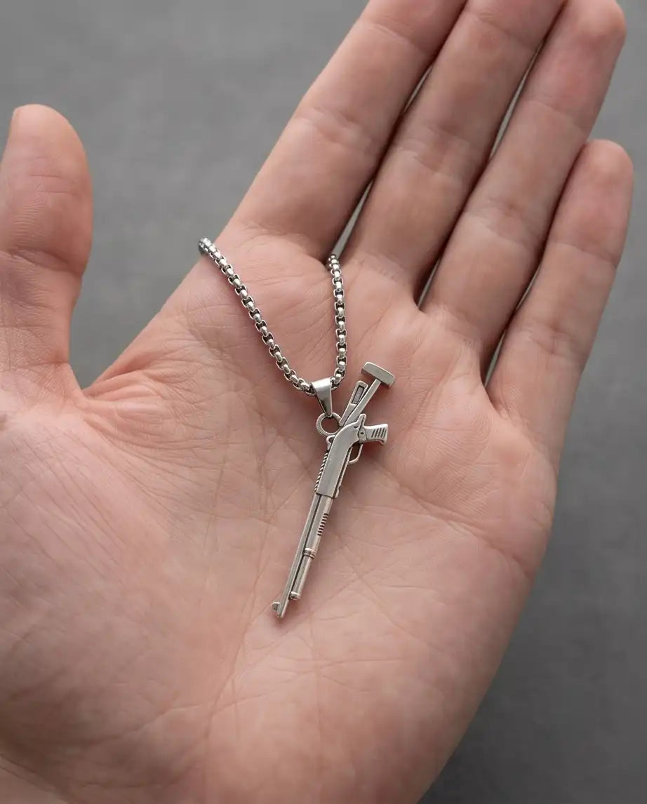 Tactical Pump-Action Shotgun Weapon Pendant Box Chain