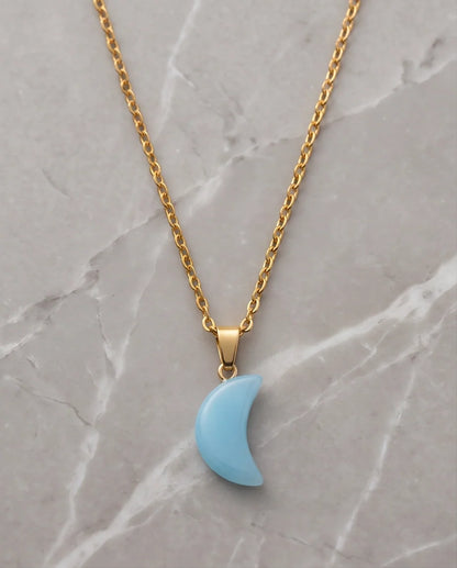 Silver Light Blue Crescent Moon Resin Pendant Necklace