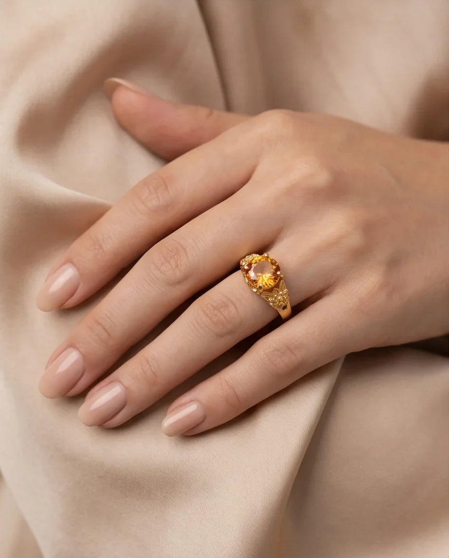 Golden Amber Botanical Blossom Ring
