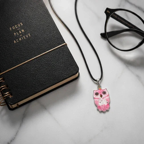 Elegant Soft Pink Owl Totem Pendant Necklace