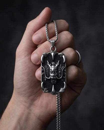 Gothic Dragon Claw Tag Silver Box Chain Necklace