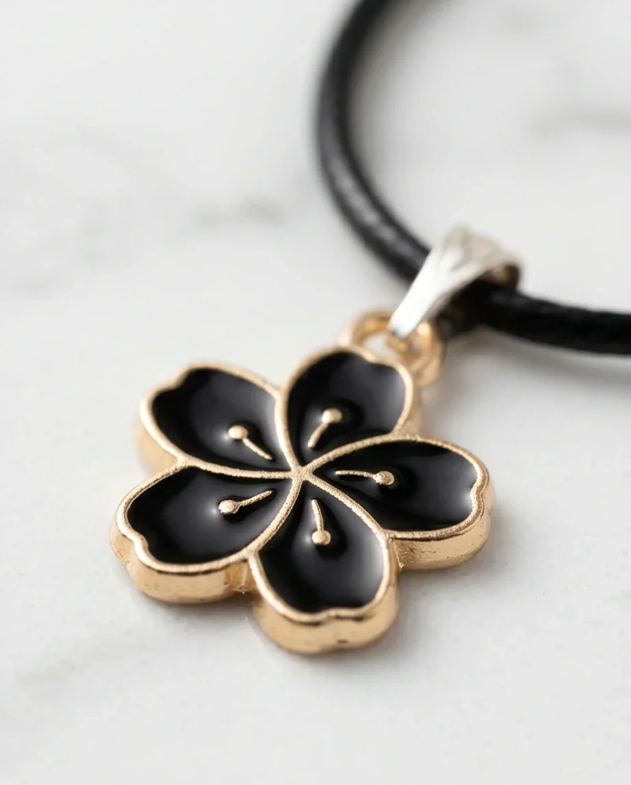Gold and Black Cherry Blossom Necklace