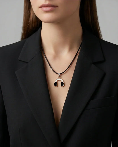 Gold and Black Headphones Necklace