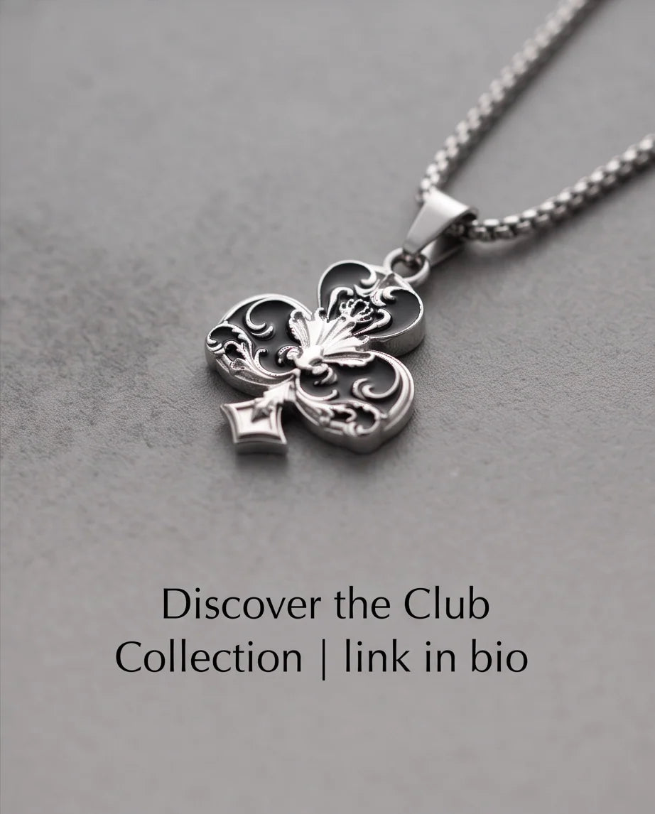 Silver Filigree Ace of Clubs Pendant Necklace