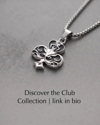 Silver Filigree Ace of Clubs Pendant Necklace
