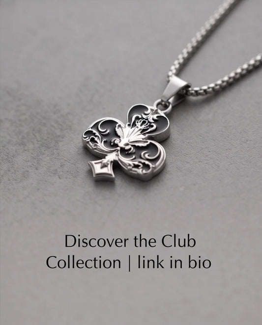 Silver Filigree Ace of Clubs Pendant Necklace