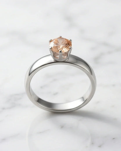 Sterling Silver Round-Cut Vintage Crown Peach Morganite Solitaire Ring