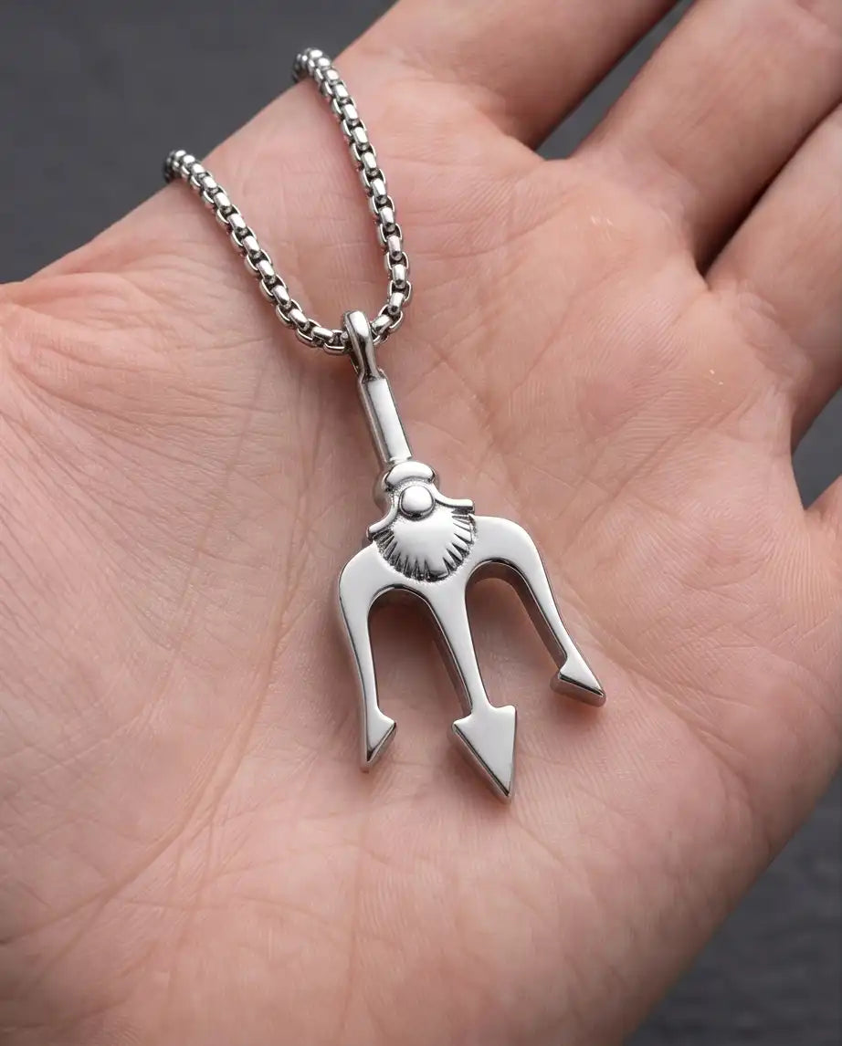 Trident Spear Pendant Silver Box Chain Necklace