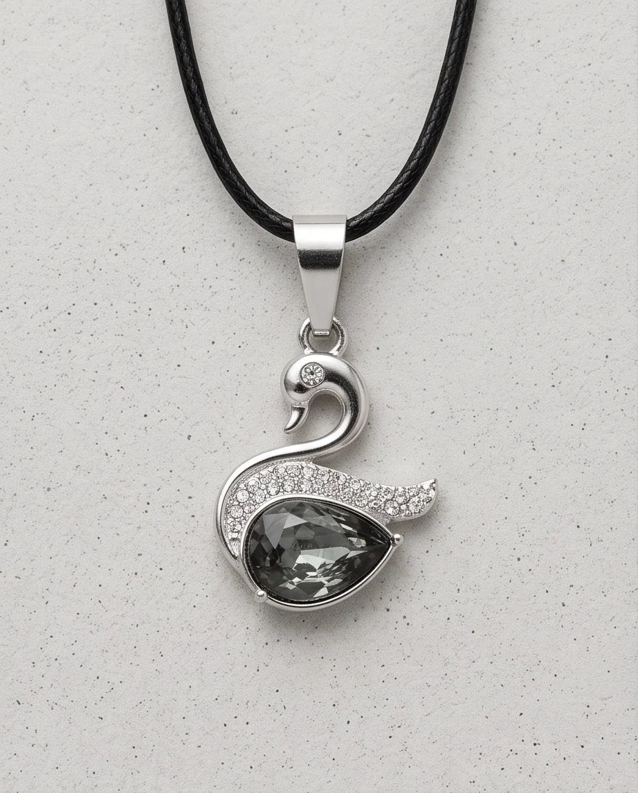 Silver Smoky Quartz Swan Pendant Necklace