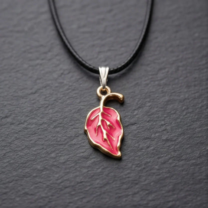 Gold and Pink Leaf Pendant Necklace