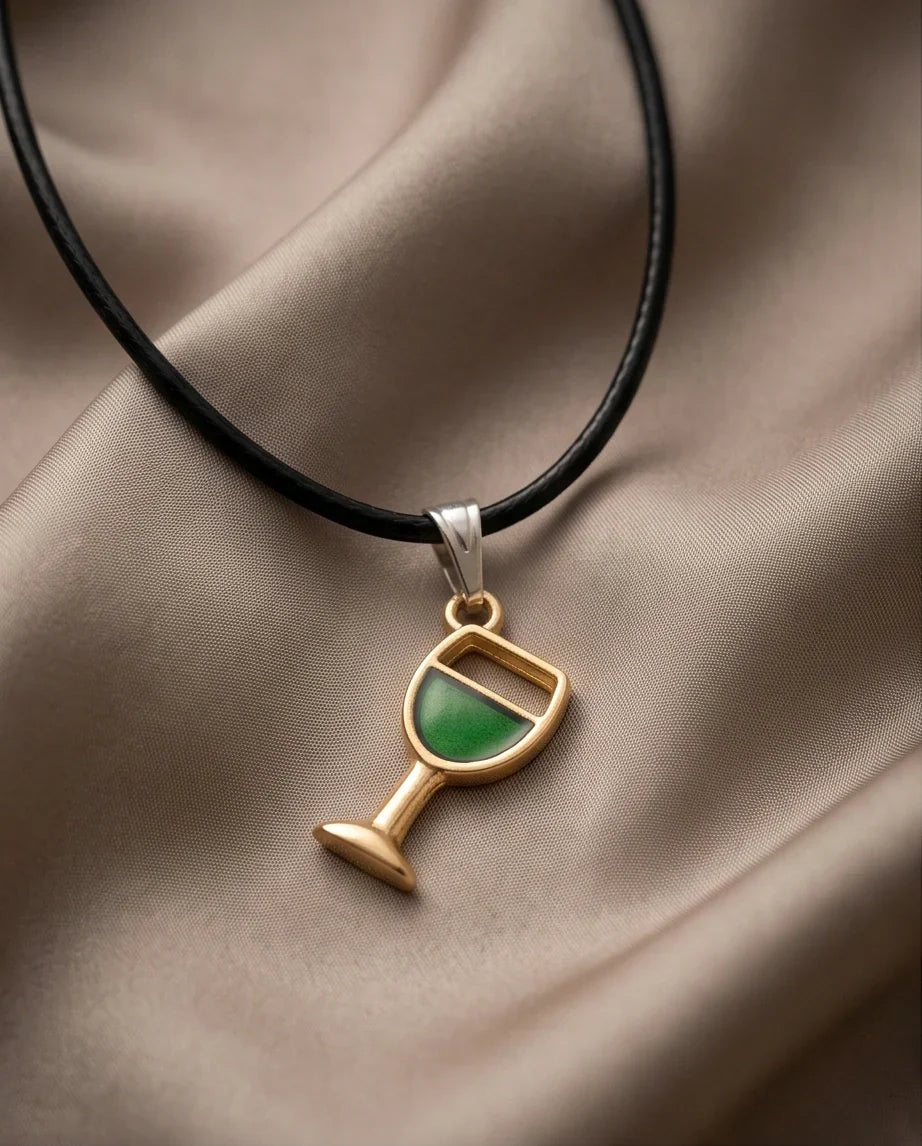 Gold and Green Wine Glass Necklace