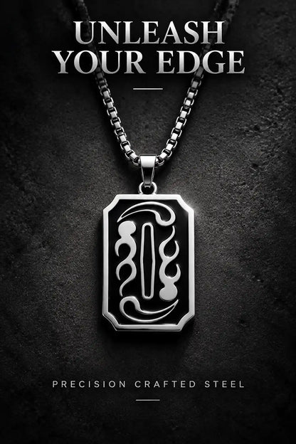 Moon Phase Abstract Calligraphy Tag Silver Box Chain Necklace