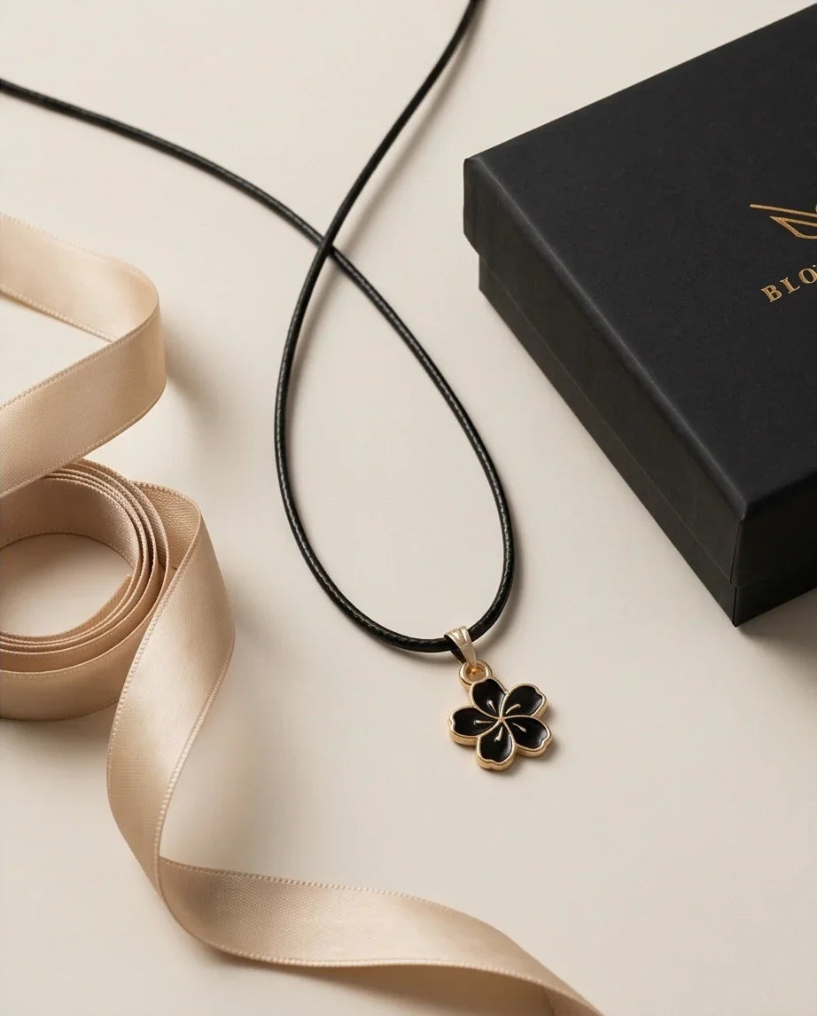 Gold and Black Cherry Blossom Necklace