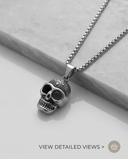 Gothic Textured Skull Pendant Box Chain