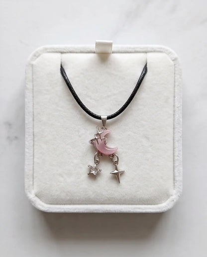 Celestial Pink Moon & Dangle Stars Necklace