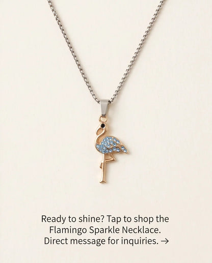 Gold Blue Crystal Paved Flamingo Pendant Necklace