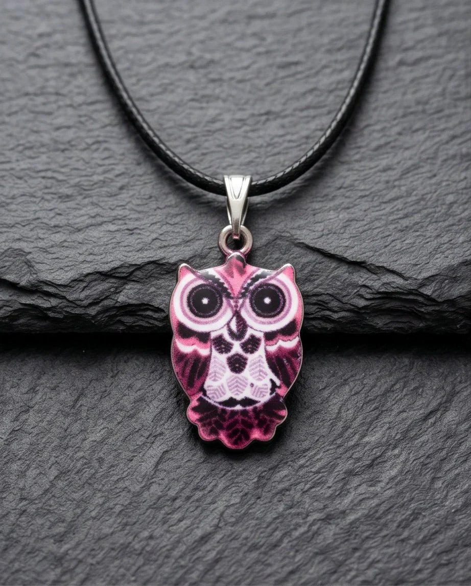 Elegant Magenta Owl Totem Pendant Necklace