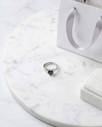 Sterling Silver Heart-Cut Black Onyx Solitaire Ring