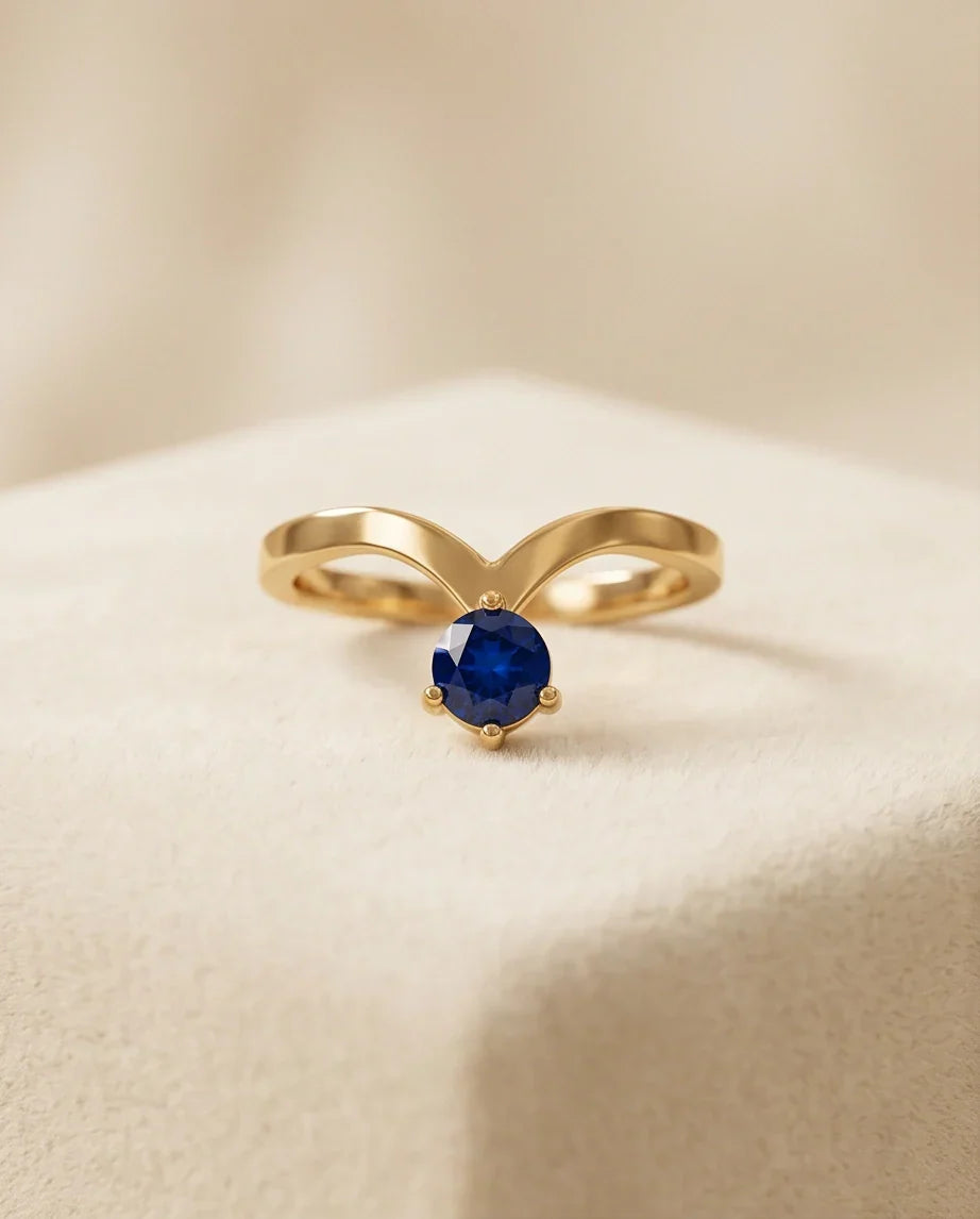 Gold Plated Blue Sapphire Droplet Chevron Ring