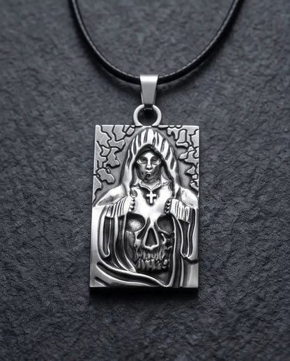 Hooded Grim Reaper Skull Dog Tag Pendant Box Chain