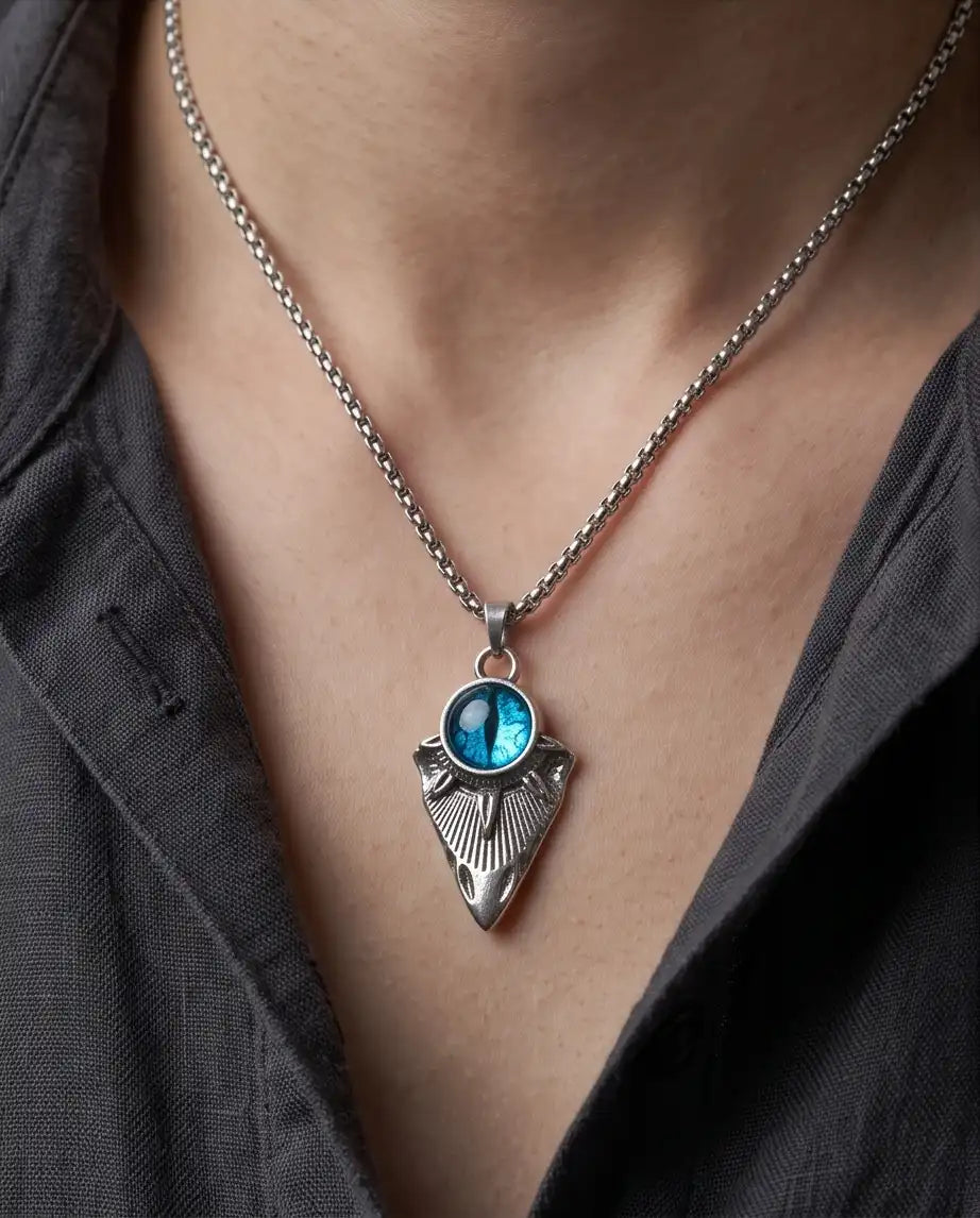 Blue Dragon Eye Shield Pendant Box Chain